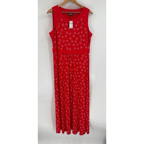Lands End Maxi Dress Women’s Large Red Tank Sleeveless Long‎ Bright Cherry Print - Picture 11 of 12